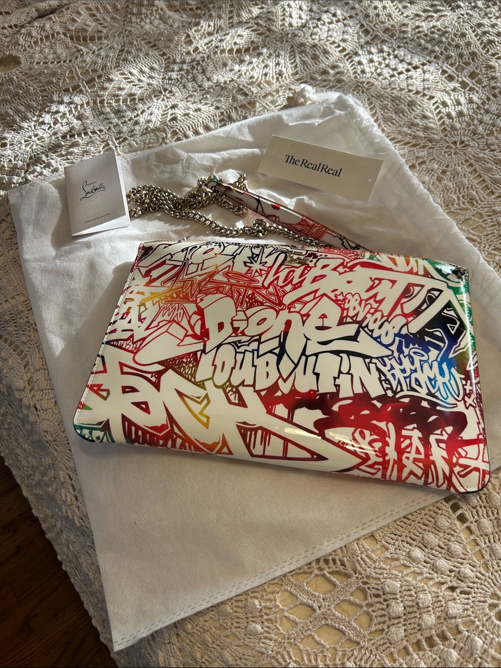 Christian Louboutin Graffiti Clutch in White, Red, Blue & Green